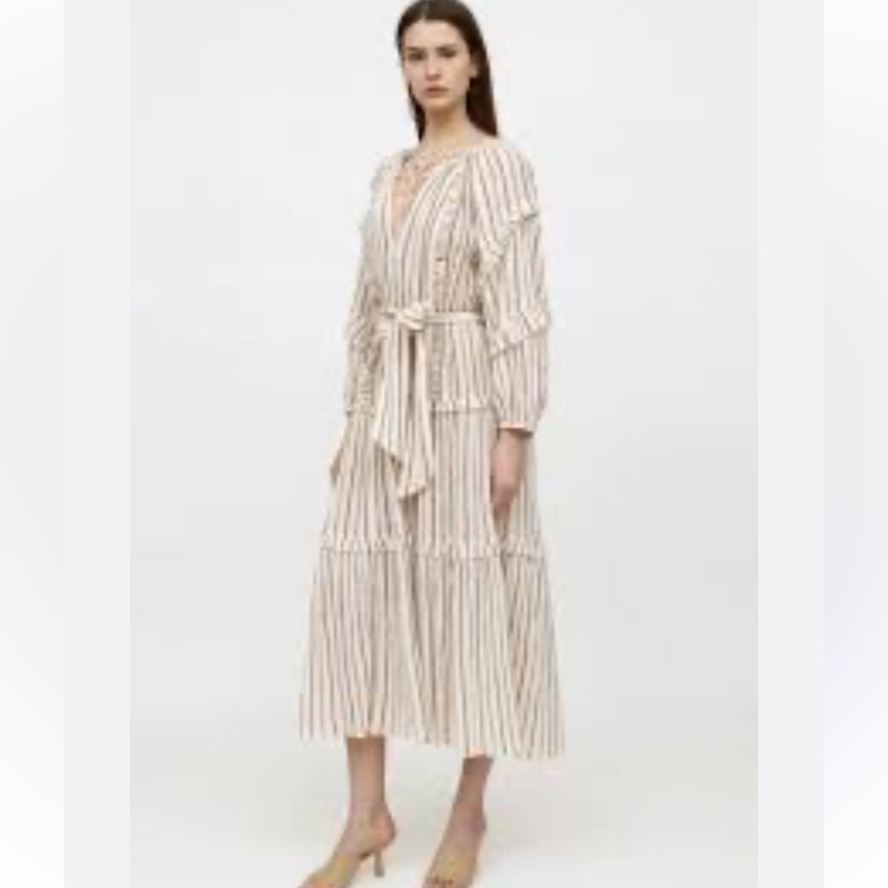 Ulla Johnson Cream Metallic Striped Ruffle Tiered Maxi Dress Womens 4